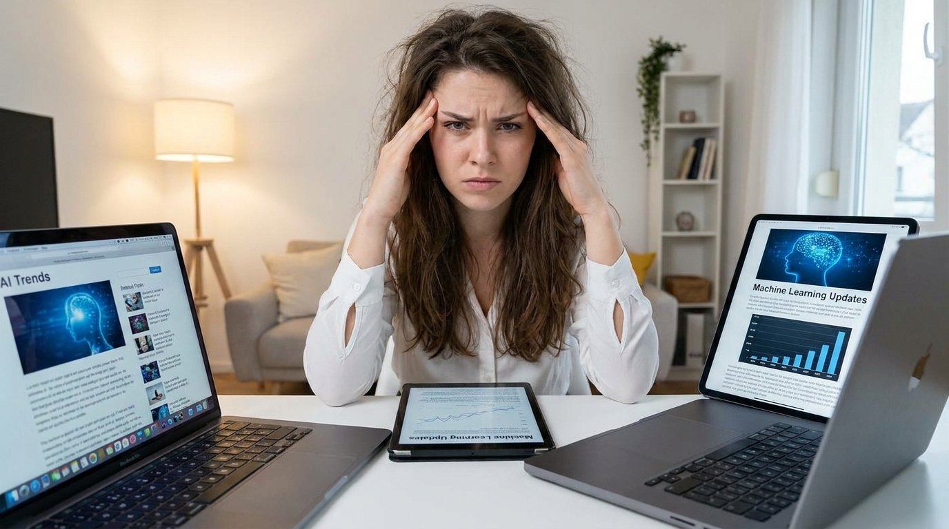A marketer scheduling social posts across a phone and laptop, with a monthly content calendar on the wall behind.